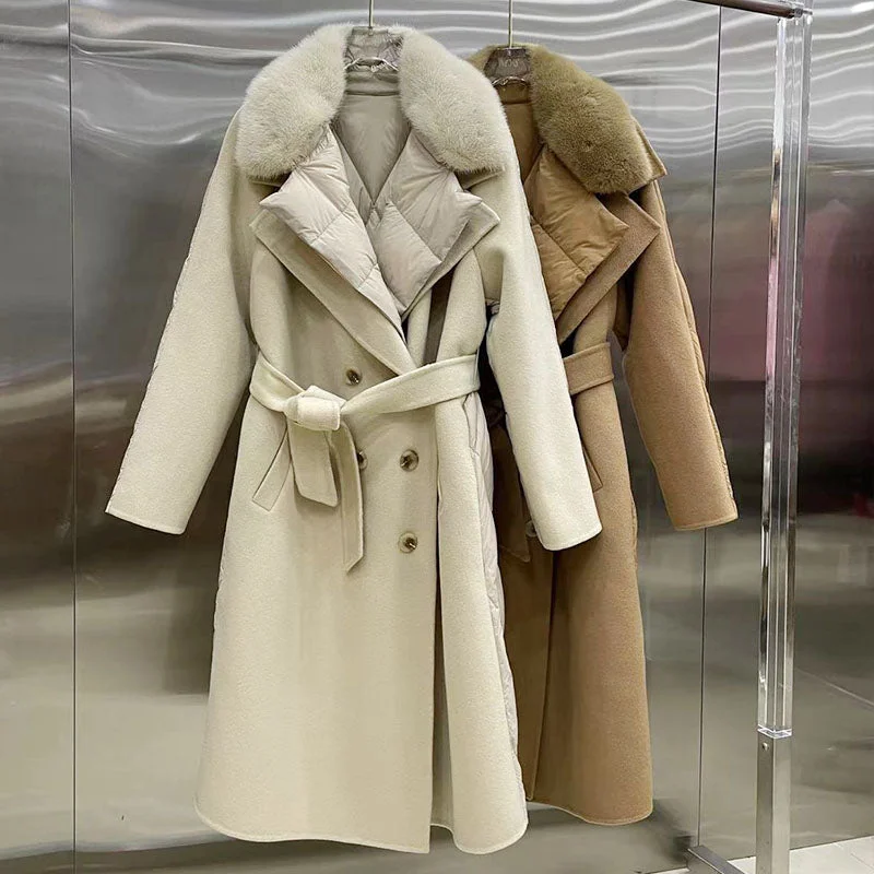 Hurry In wool coatCashmere Puffer Duck Down Real Mink Collar Trench Coats