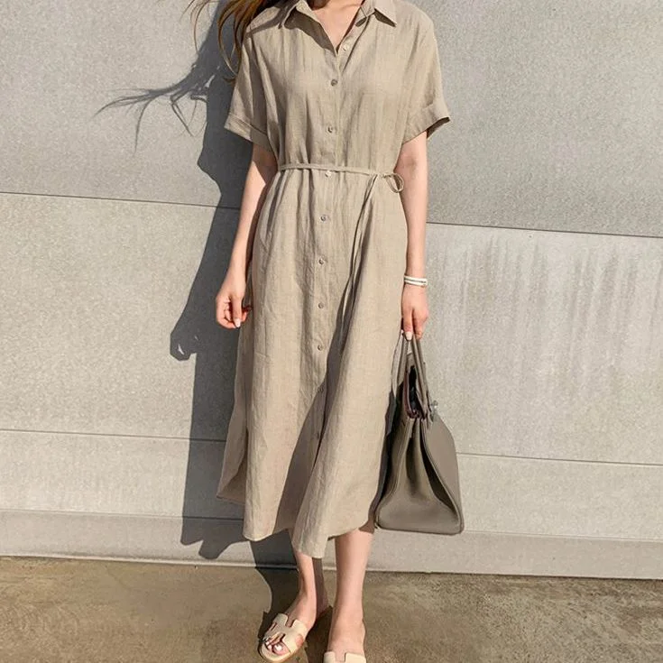 Seasonal Clearance casual evening dressJulia Fashion - Casual Solid V-Neck Summer Dress
