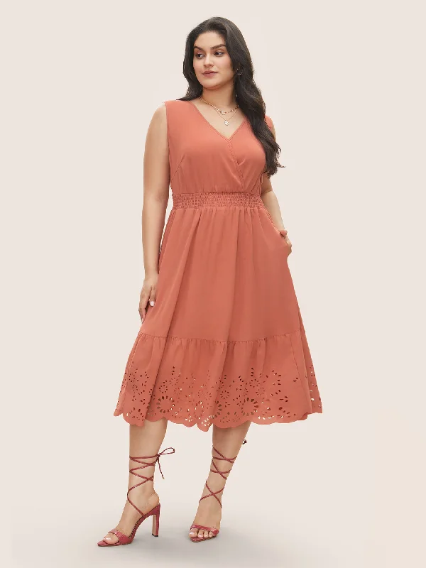 Limited Availability printed dressPlain Laser Cut Shirred Wrap Tank Dress