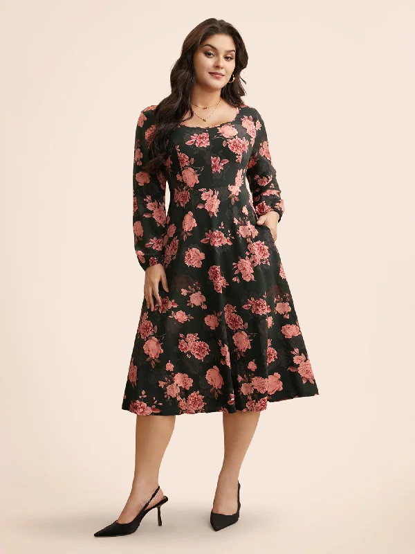 Act Now mini dressFloral Lantern Sleeve Shirred Pocket Dress