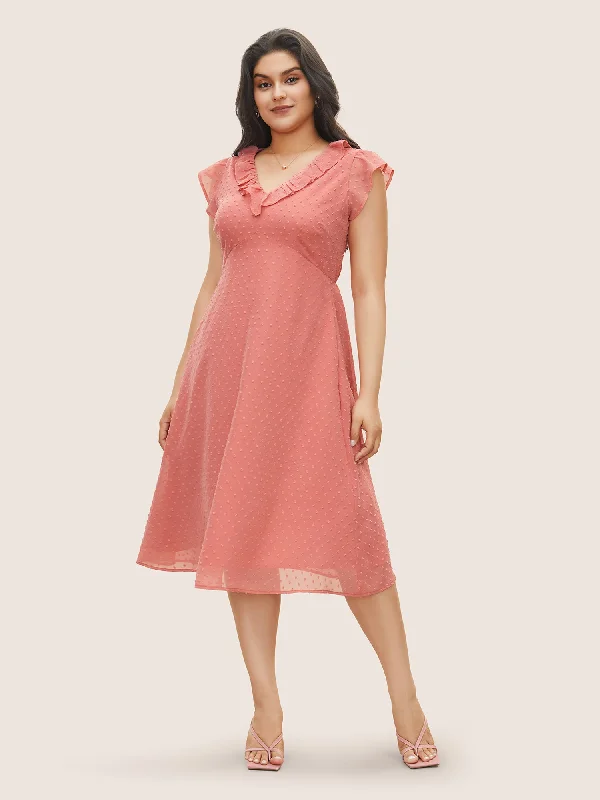 New Deals sophisticated dressChiffon Plisse Ruffle Cap Sleeve Dress