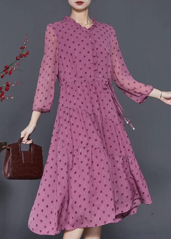 Exclusive Online Offer stylish dressClassy Rose Ruffled Print Chiffon Cinched Dresses Spring