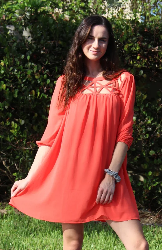 Price Smash wrap dressLattice Baby Doll Dress, Coral