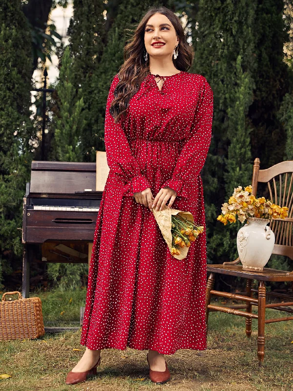 Final Clearance ruffle dressPlus Size Polka Dot Long Sleeves Dress