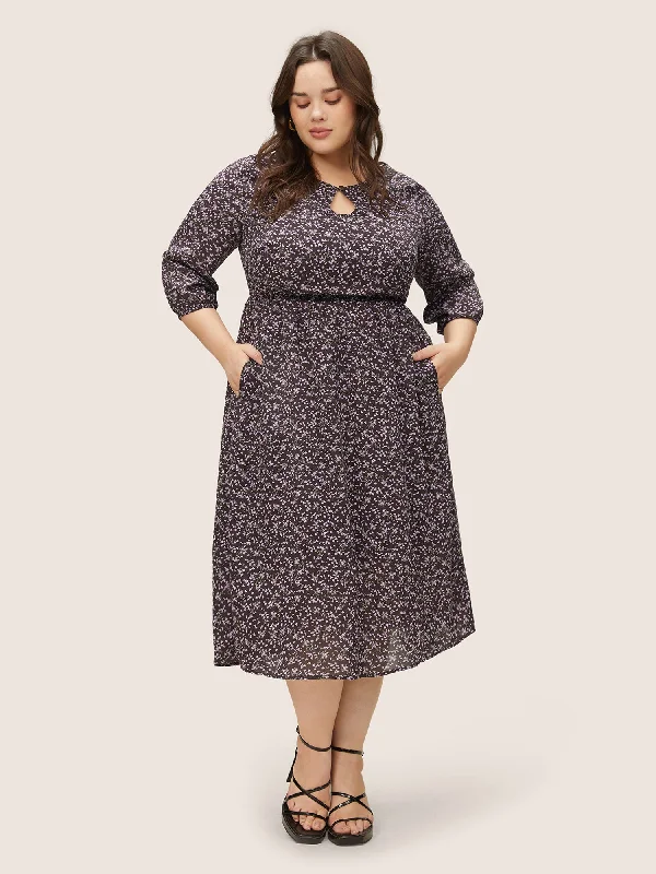 Hurry In casual knit dressDitsy Floral Keyhole Split Side Elastic Waist Dress