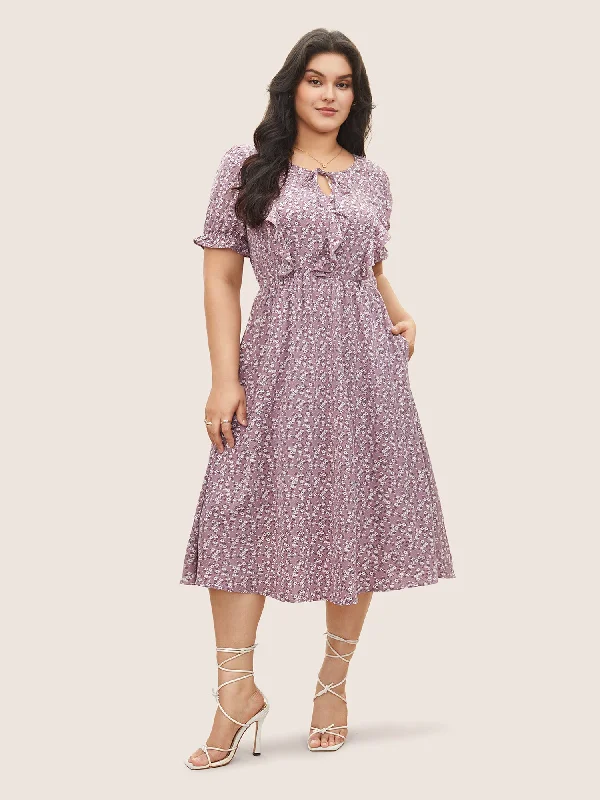 Can't Miss cocktail party dressDitsy Floral Ruffle Trim Ties Lantern Sleeve Dress