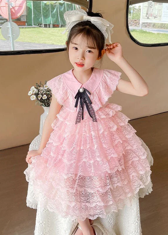 Time-Limited Offer vintage-inspired dressHandmade Pink Ruffled Layered Patchwork Lace Kids Girls Dress Summer