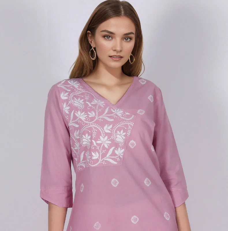 Limited Time Discount sophisticated dressGODAVARI Pure Cotton Hand Embroidered Tie Dye Tunic Dress Kurta: Made to Order/Customizable