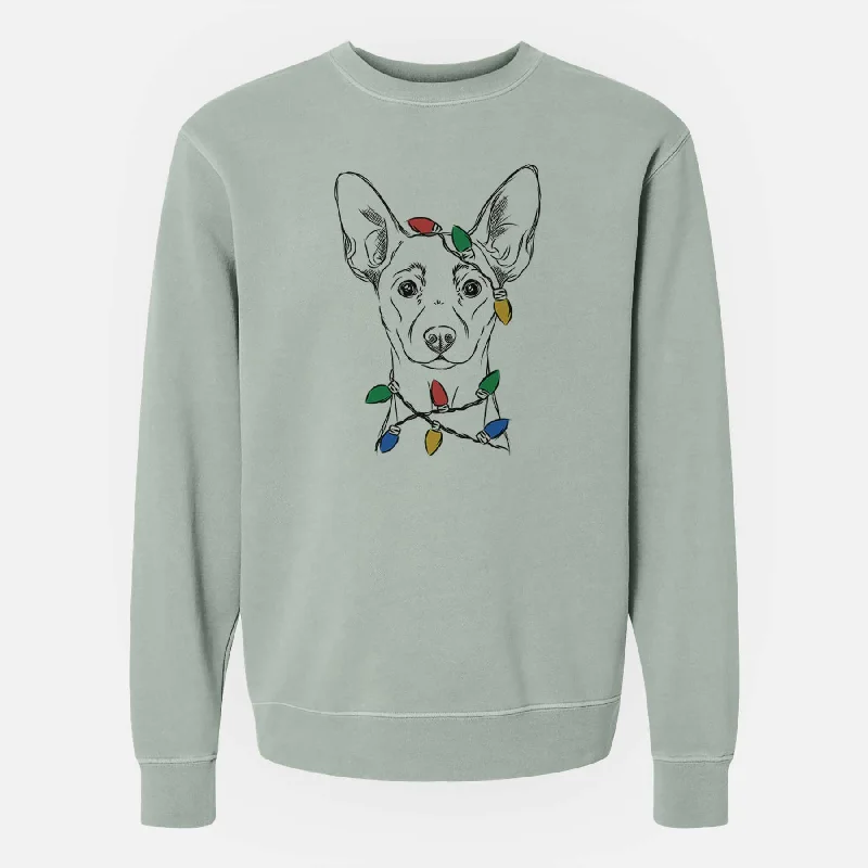 Today Only cozy workout hoodieChristmas Lights Chillie the Mini Pinscher - Unisex Pigment Dyed Crew Sweatshirt