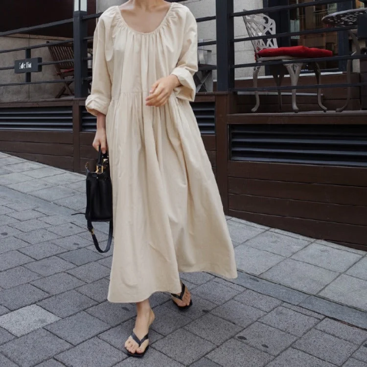 Overstock Sale classic fit-and-flare dressJulia Fashion - Woman Long Sleeve Solid Backless Dress