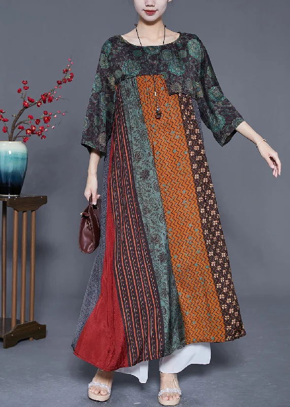 The Best Prices floral wrap dressArt Colorblock Oversized Patchwork Print Silk Vacation Dresses Summer