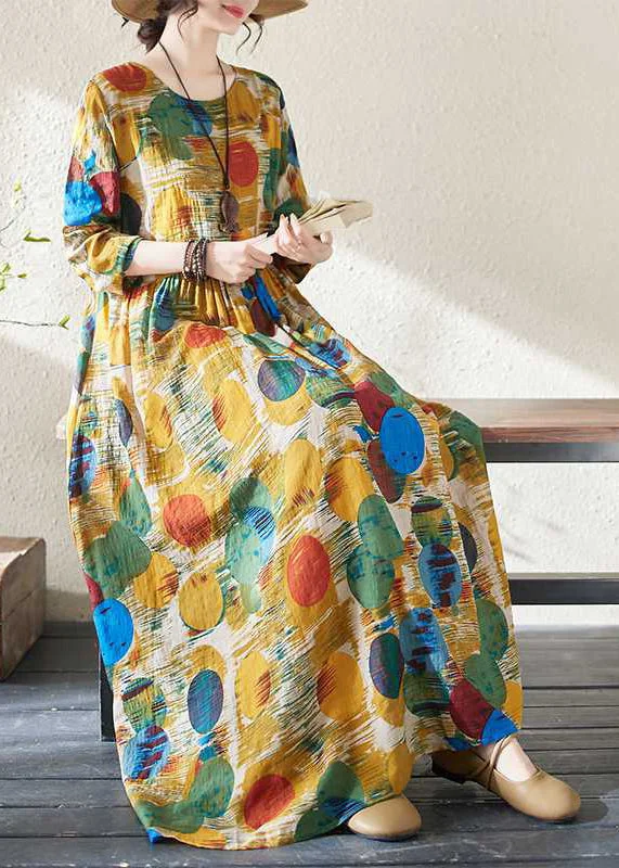 Limited Edition mini dressWomen Yellow Patchwor Print Vacation Dresses Long Sleeve