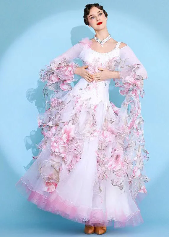 Midnight Madness shift dressSlim Fit White Ruffled Zircon Tulle Patchwork Dance Dress Bracelet Sleeve