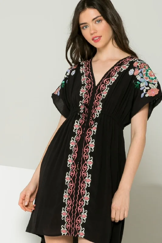 Unmissable Offer A-line dressEmbroidered Black Short Dress