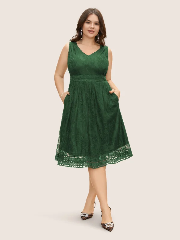 Discount Deals trendy dressCrochet Lace Mesh Pocket Tank Dress