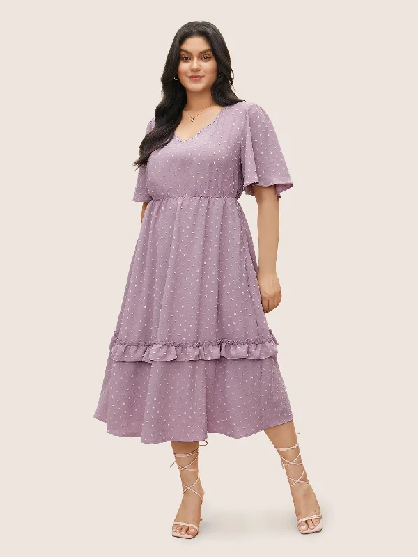 Blowout Sale backless dressPolka Dot V Neck Pocket Ruffle Midi Dress