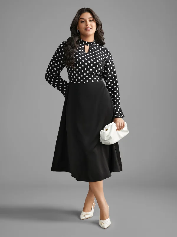 Shop and Save silk dressPolka Dot Patchwork Keyhole Dress