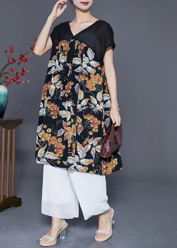 Closeout Sale trendy bodycon dressKhaki Patchwork Chiffon Long Dress Leaf Print Summer