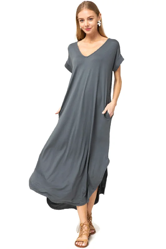 Can't Be Beat stylish dressEveryday Pocket Maxi Dress, Charcoal
