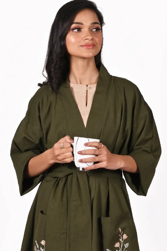 Best Seller formal dressPALKI Cotton-Linen Hand Embroidered Stylish Lounge Robe: Made to Order/Customizable