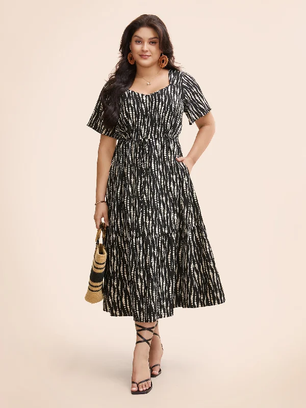 Don't Wait fitted bodycon dressHeart Neckline Polka Dot Drawstring Dress
