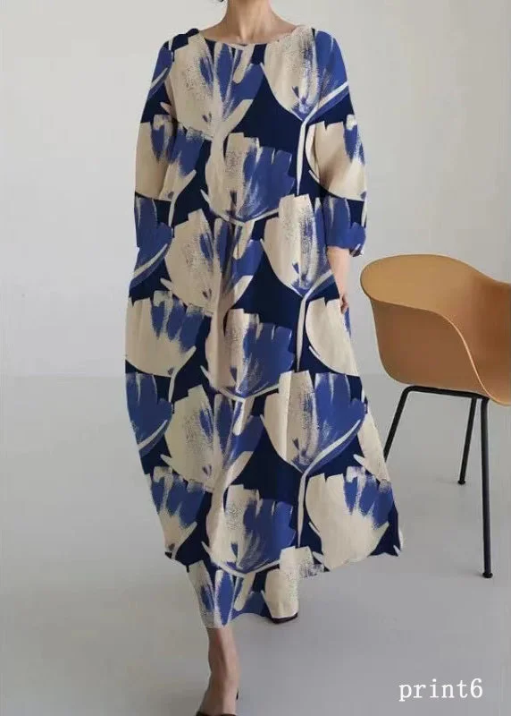 Inventory Reduction structured dressFlower print6 Cotton Dresses Pockets Patchwork Spring