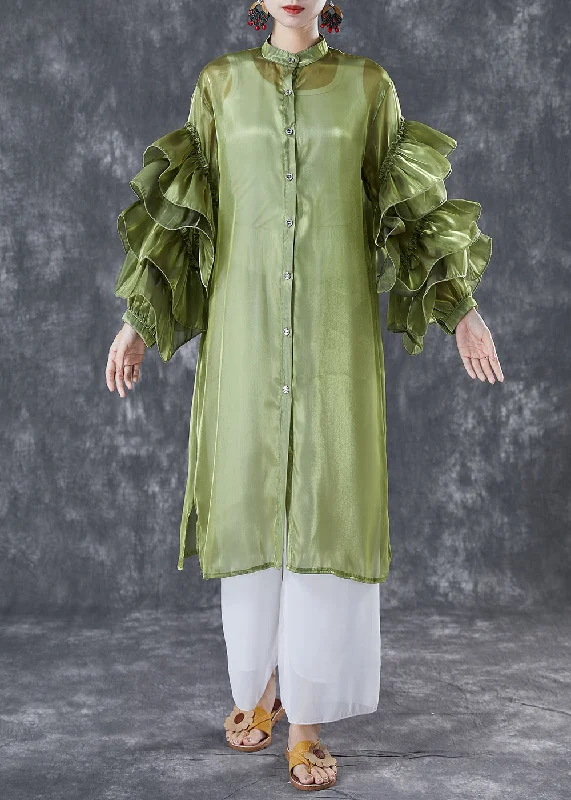 Price Rollback comfy dressWomen Green Stand Collar Patchwork Chiffon Holiday Dress Summer