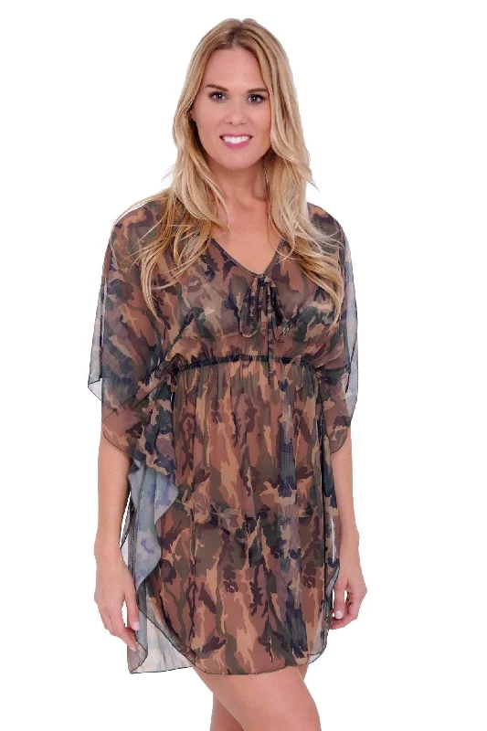 Amazing Deals long-sleeve floral dressMESH CAMOFLOUGE SWIMWEAR COVER UP  SHORT SLEEVE DRESS