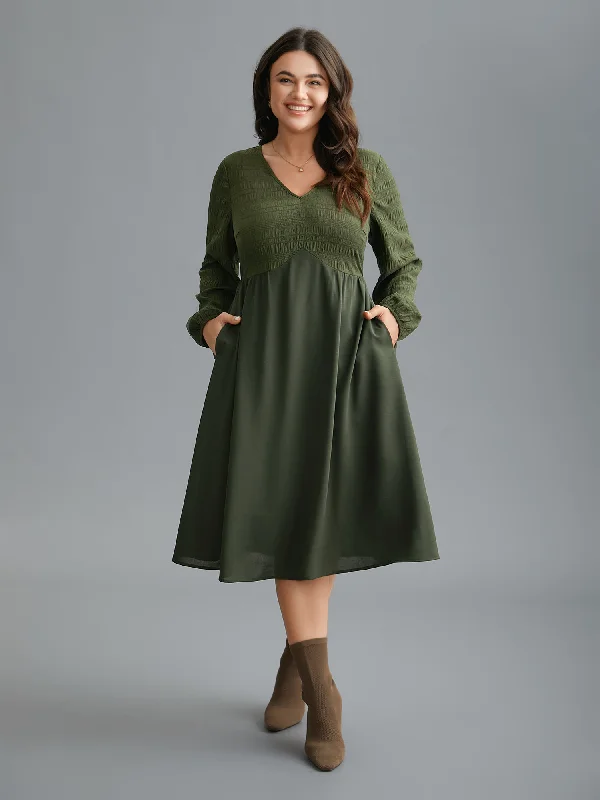 Savings Spectacular party-ready dressV-Neck Splicing Textured Knit Dress