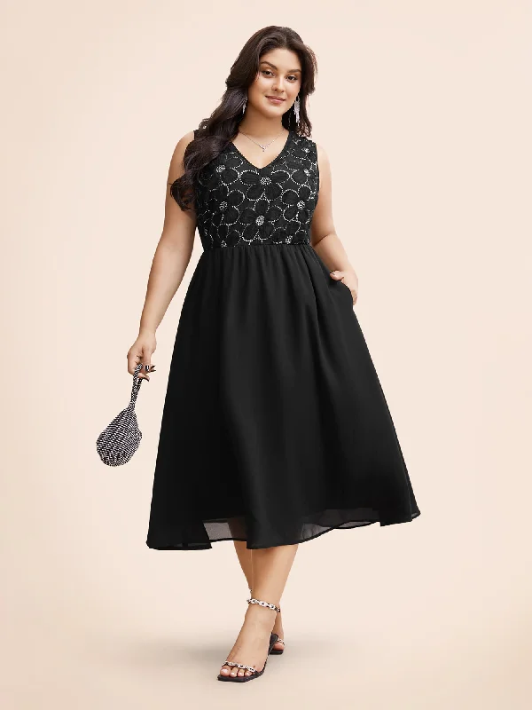 Markdown Madness elegant maxi dressV Neck Sequin Floral Patchwork Dress