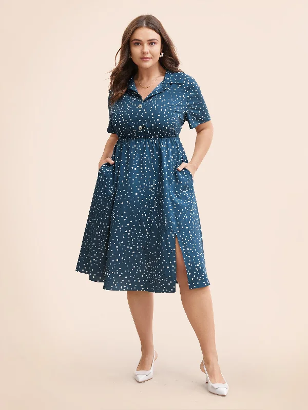 Limited Stock summer dressPolka Dot Button Detail Split Hem Midi Dress