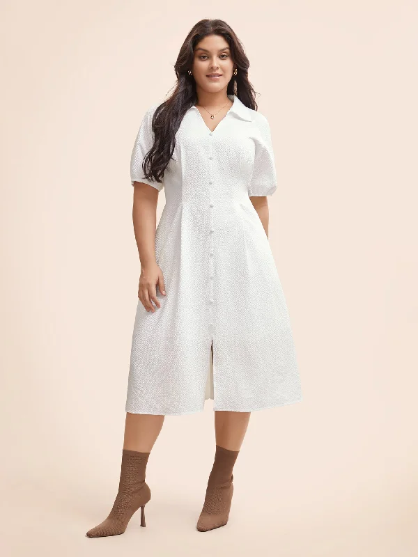 Price Fest luxury dressTexture Shirt Collar Button Detail Split Front Dress