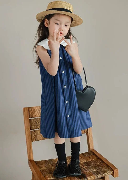 Steals and Deals trendy wrap dressBoutique Blue Peter Pan Collar Striped Patchwork Cotton Baby Girls Dresses Summer