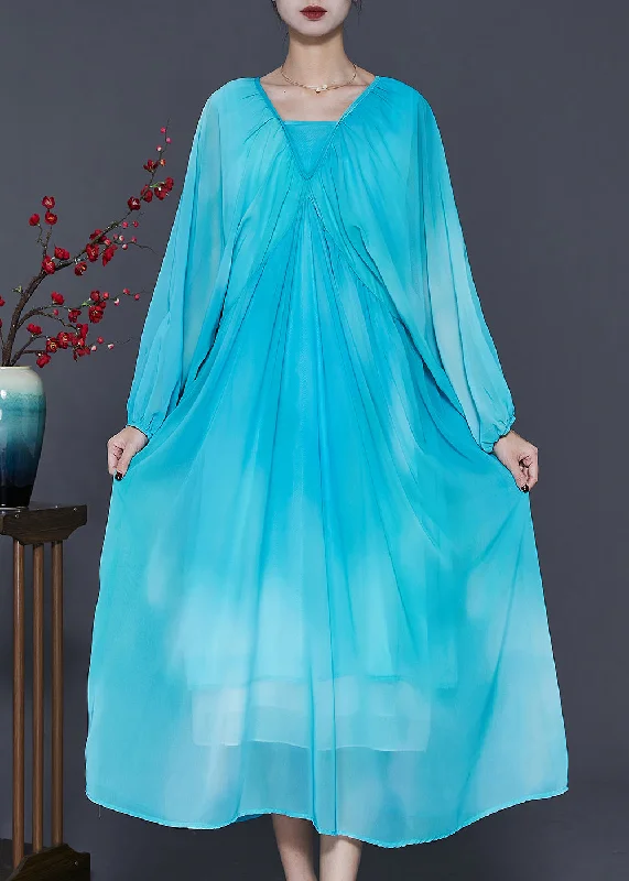 Deal Explosion comfy maxi dressWomen Lake Blue Oversized Tie Dye Chiffon Dresses Spring